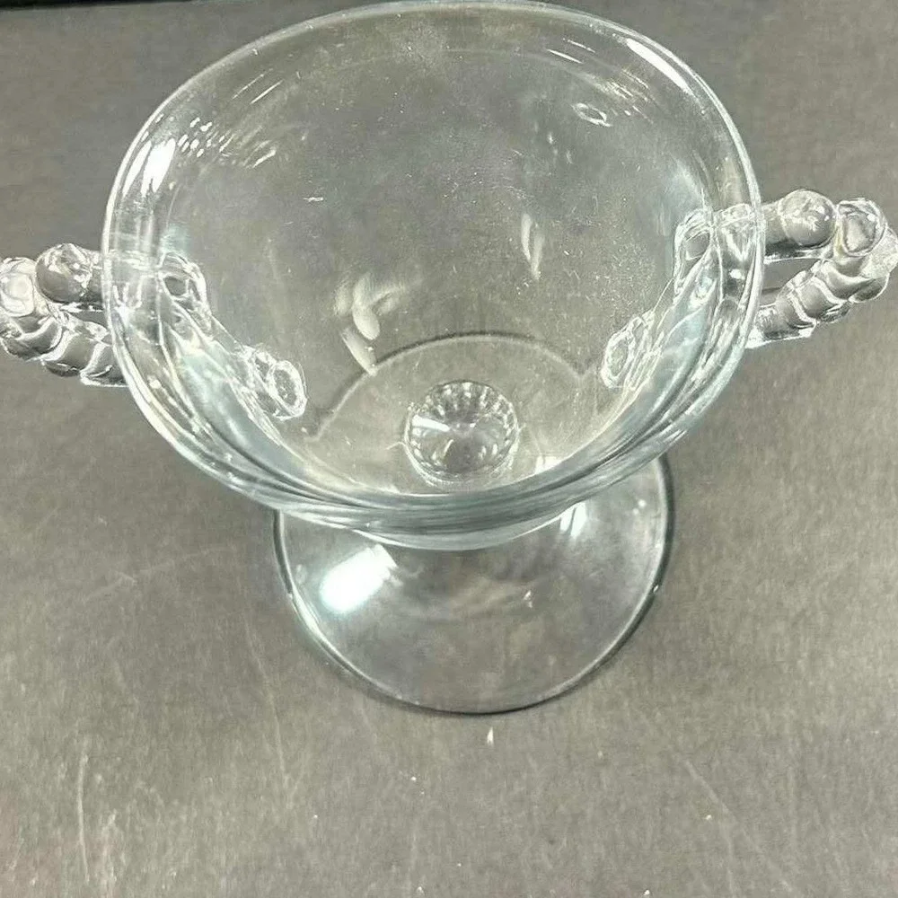 Sugar Bowl Clear Booped Handle Pedestal‎ Glass Vintage 5in